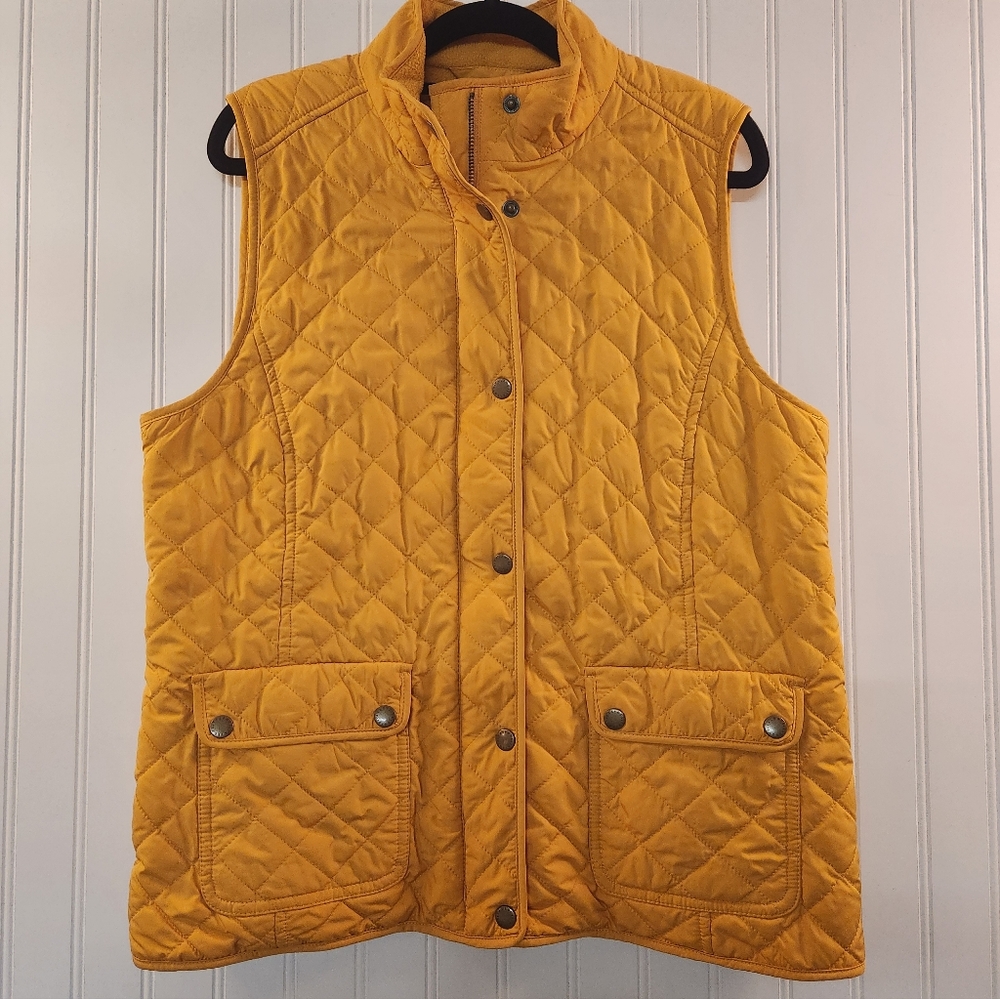 Talbots Women Yellow Quilted Fleece Lined Puff Vest Jacket‎ Size L Petite Casual